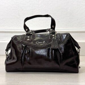 COACH Ashley Patent Leather Satchel Handbag Mahogany Brown